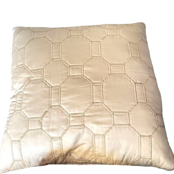 Throw Pillow 21x21 Geometric Stitching West Lake Home Duck Feather Beige Satin - Picture 2 of 12